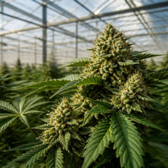 Fleurs Glasshouse Herbeevor : Lemon Haze CBD et Fruit Cake CBN sous serre vitrée