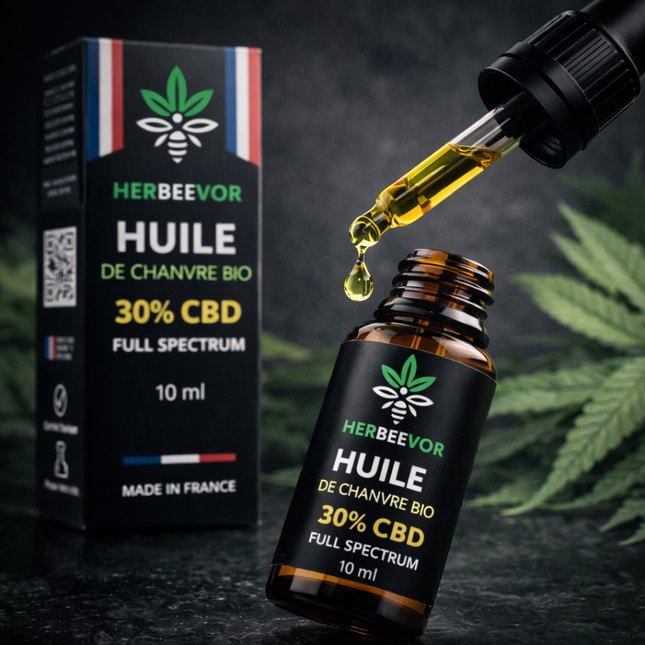 Huile CBD 30% Herbeevor pipette goutte full spectrum 10ml huile chanvre bio