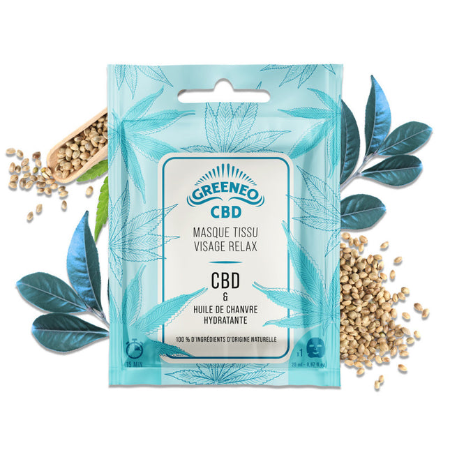 Masque tissu visage Relax – CBD et huile de chanvre – Greeneo — 1 masque