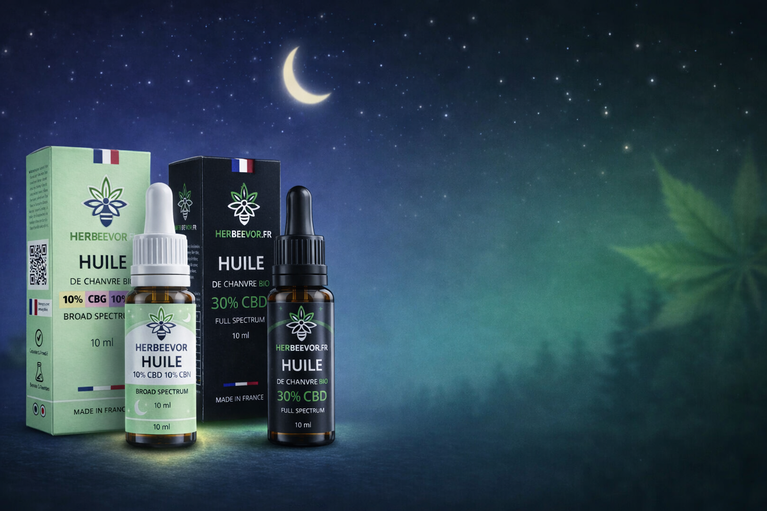 Pack CBD Sommeil & Relax Herbeevor avec huiles CBD 30% et CBD CBN pour favoriser l’endormissement et améliorer la qualité du sommeil